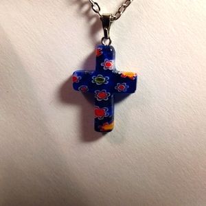 Millefiori Lampwork Glass Cross Necklace